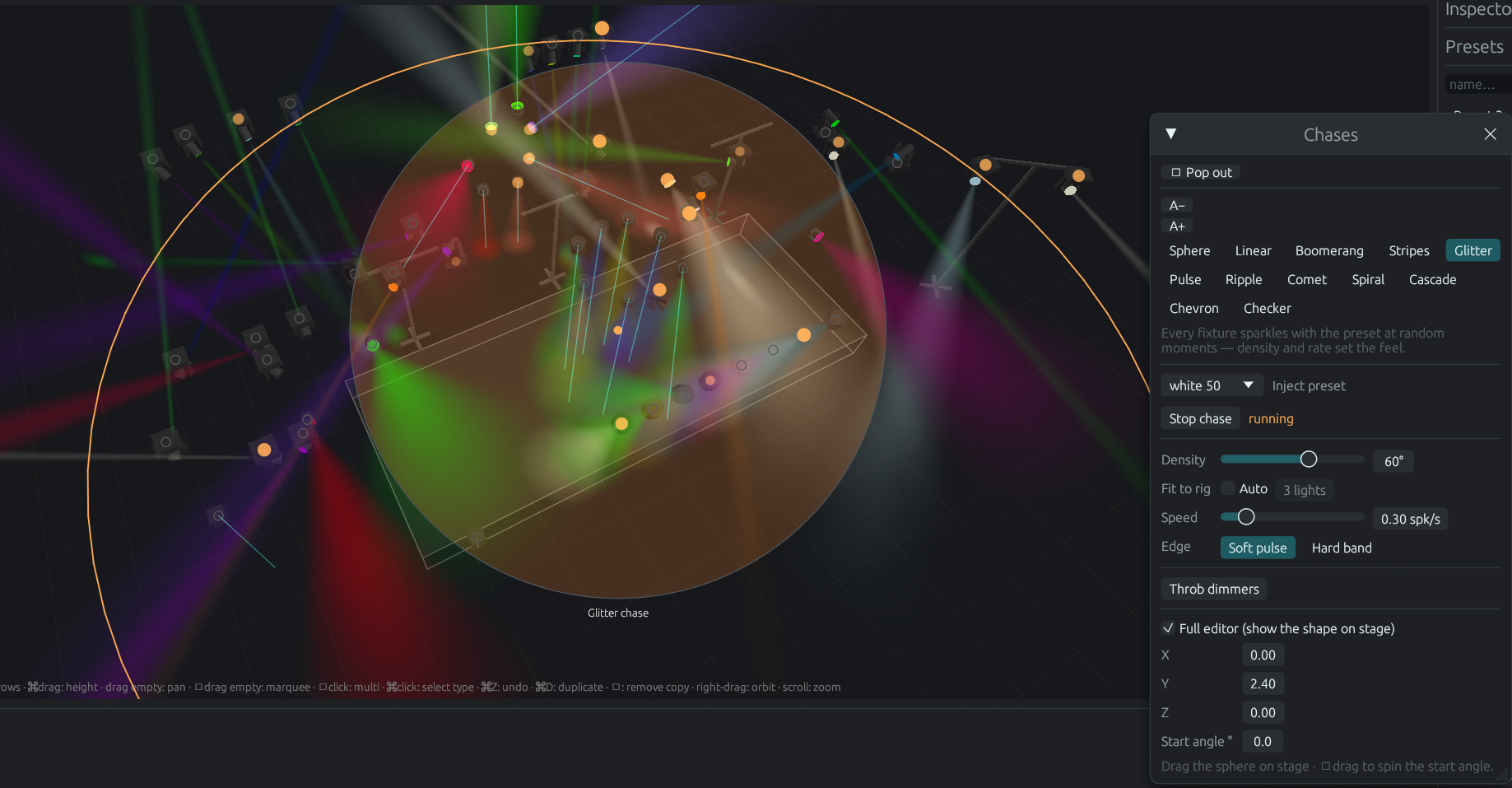 A spatial chase sweeping across the DMXexpress 3D stage